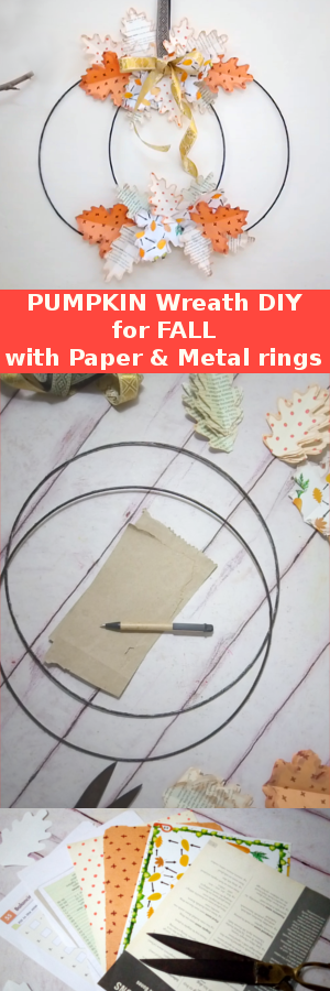 Pumpkin-Fall-wreath-DIY-recycled-rings-old-paper