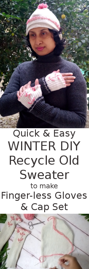 Recycled-Old-Sweater-DIY-Stylish-Fingerless-Gloves-and-Cap